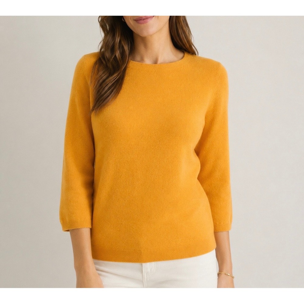 Talbots Sweater 100% Cashmere Crewneck Mustard Yellow Medium